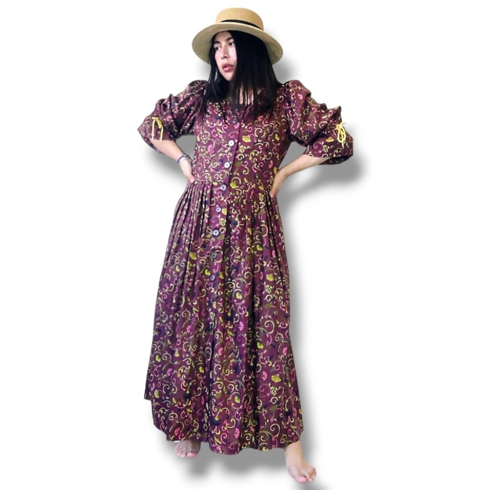 vintage made in Germany cottagecore peasant puff sleeve maxi dress